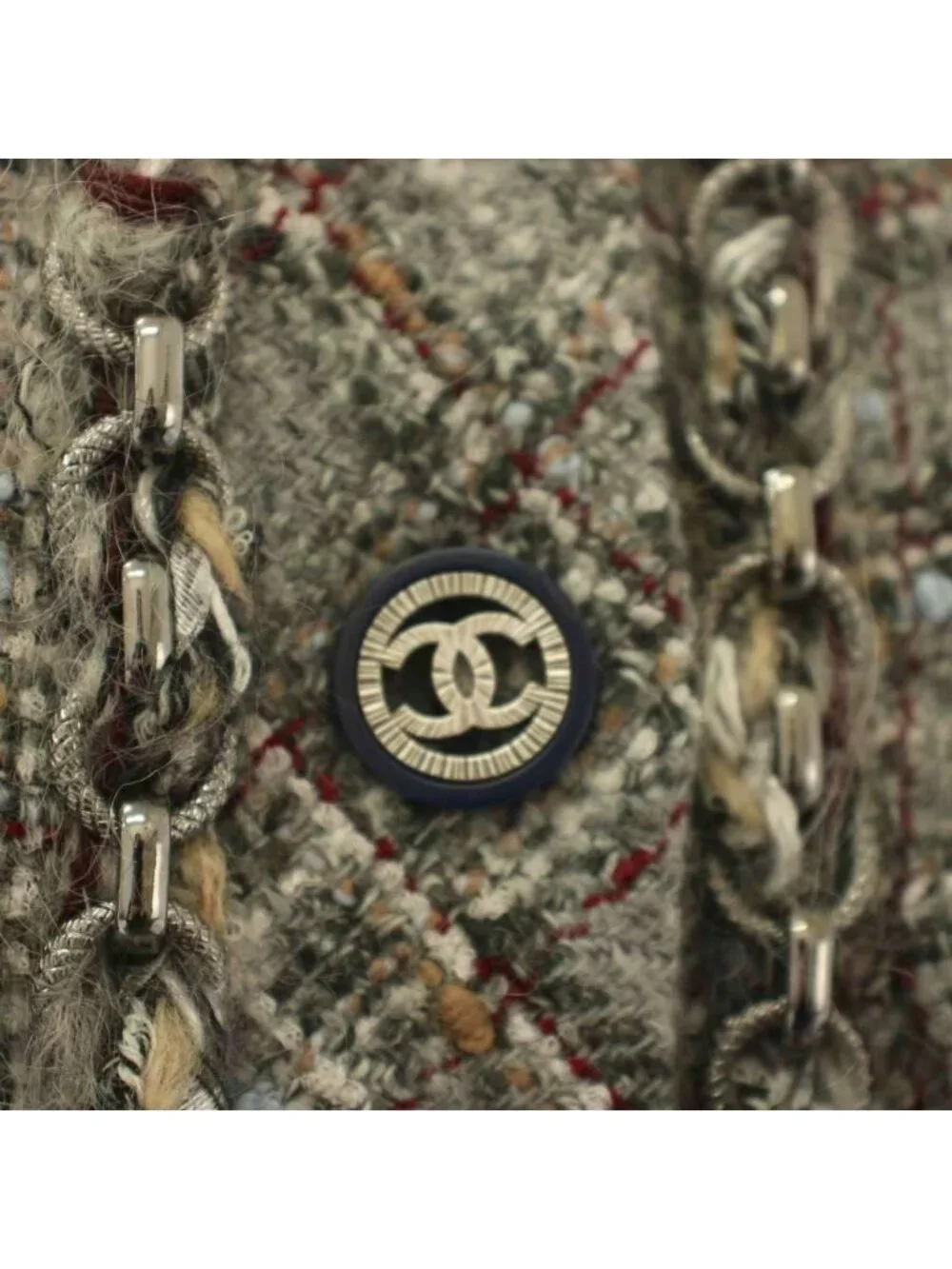 Chanel Coat Long Tweed CC Logo Coco Button 34 Gray KH